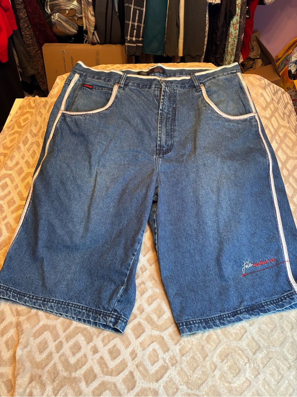 VTG 90s FUBU The Collection Baggy Jean Shorts Size 40 Hip Hop Streetwear